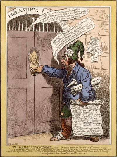 Satirisk serie i Daily Advertiser angående Dundas tal i underhuset, 1797 av James Gillray