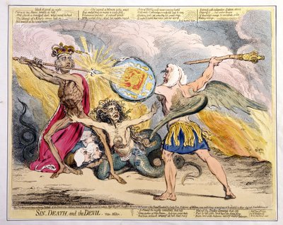 Sin, Death, and the Devil, publicerad av Hannah Humphrey 1792 (handfärgad etsning) av James Gillray