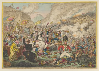 Spanska-patrioter attackerar de fransk-Banditti-lojala britterna som lånar ut ett lyft, A..., 15 augusti 1808. av James Gillray