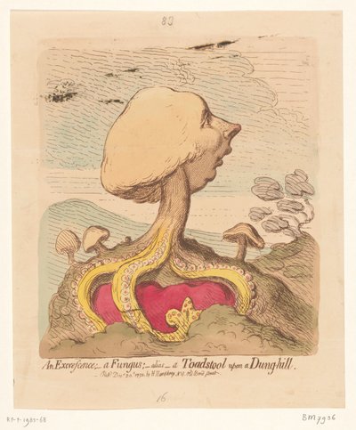 Karikatyr av William Pitt den yngre, 1791 En Excrescens; - en svamp; -alias- en paddstol på en dynghög av James Gillray