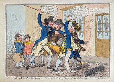 The Caneing in Conduit Street, publicerad av Hannah Humphrey 1796 (handfärgad etsning) av James Gillray