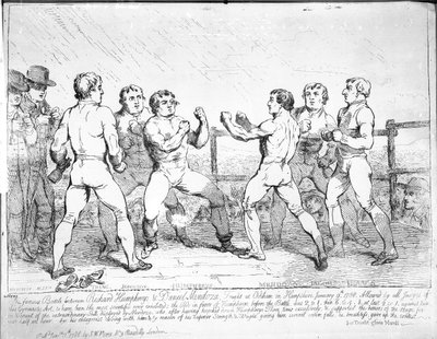 Den berömda striden mellan Richard Humphreys och Daniel Mendoza, 9 januari 1788 av James Gillray