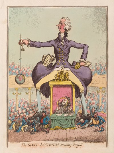 The Giant Factotum roar sig själv, pub. 1797 (handfärgad gravyr) av James Gillray