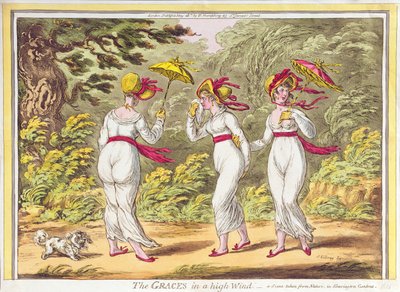 The Graces in a High Wind, en scen tagen från Nature in Kensington Gardens, pub. av Hannah Humphrey, 1810 av James Gillray