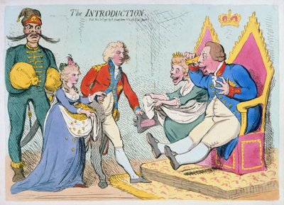 The Introduction, publicerad av Hannah Humphrey, 1791 (handfärgad etsning) av James Gillray