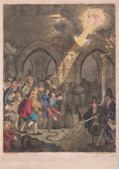 Konstitutionens pelare, pub. 1835 (handfärgad gravyr) av James Gillray