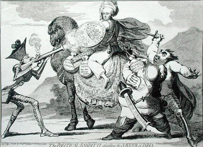 The Political Banditti Assailing the Savior of India, publicerad av W. Holland 1786 (etsning) av James Gillray
