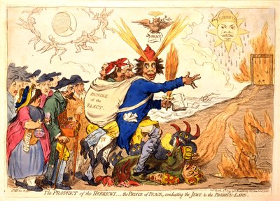 Hebréernas profet - Fredsfursten som leder judarna till det utlovade landet, pub. Hannah Humphrey, 1795 (handfärgad gravyr) av James Gillray