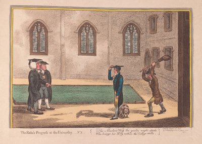 The Rakes Progress vid universitetet. Nr 3, pub. 1806 (handfärgad gravyr) av James Gillray