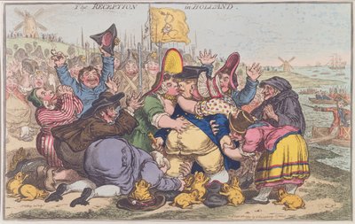 The Reception in Holland, publicerad av Hannah Humphrey 1799 (handfärgad etsning) av James Gillray