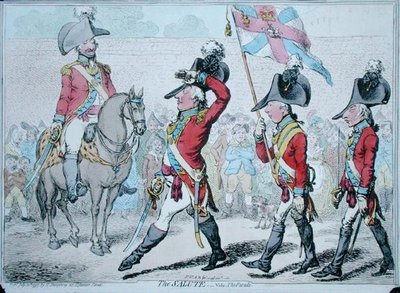 The Salute, or The Parade, publicerad av Hannah Humphrey 1797 (handfärgad etsning) av James Gillray