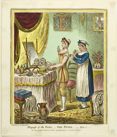 The Stays, platta ett från Progress of the Toilet av James Gillray