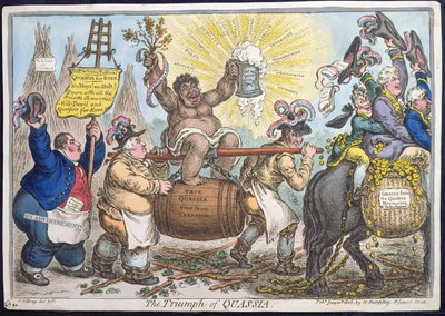 The Triumph of Quassia, publicerad av Hannah Humphrey 1806 (handfärgad etsning) av James Gillray