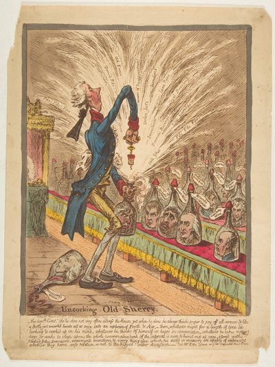 Uncorking Old Sherry, 10 mars 1805. av James Gillray