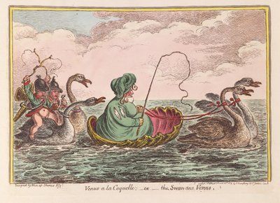 Venus a la Coquelle; eller Swan-Sea Venus, pub. 1809 (handfärgad gravyr) av James Gillray