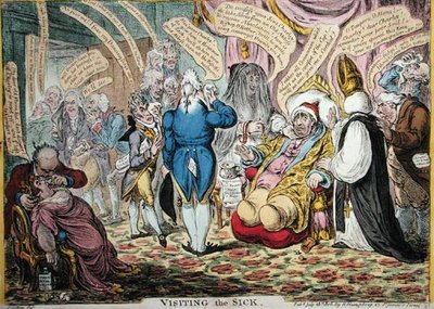 Visiting the Sick, publicerad av Hannah Humphrey 1806 (handfärgad etsning) av James Gillray