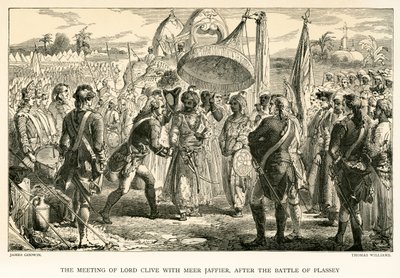 Lord Clives möte med Meer Jaffier, efter slaget vid Plassey (gravyr) av James Godwin