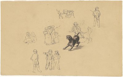 Barking Dog och studier för "Militia Training" av James Goodwyn Clonney