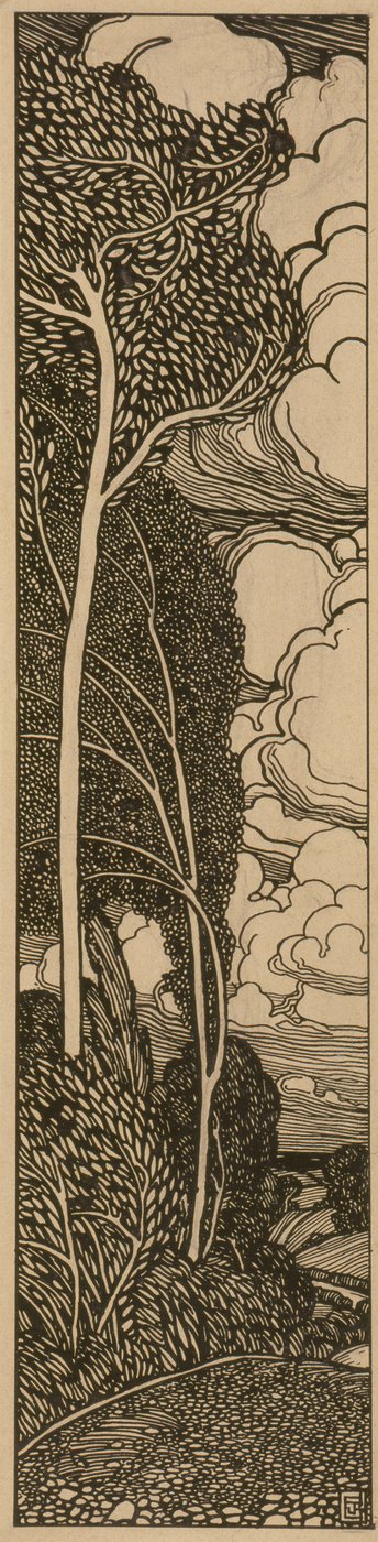 Landskap med träd (penna och svart bläck på papper) av James Guthrie