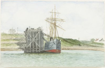 Albert Edward Docks. S.S. Willkarnman (akvarell, kroppsfärg och penna på papper) av James Henry Cleet