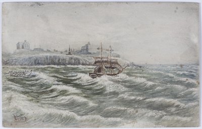 Stranding of the Belly of Littlehampton och Loss of the Life Boat Crew of the Tyne (akvarell, kroppsfärg och skrapa ut på papper) av James Henry Cleet
