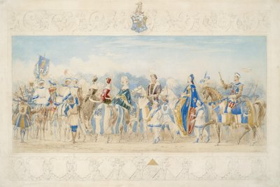 Sir Charles Montelieu Lamb, Knight Marshal of the Lists, 1939 (penna, wc, gouache och guldfärg på papper) av James Henry Nixon