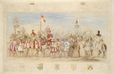 William Earl of Craven, grevens riddare och Henry de la Poer Beresford, markis av Waterford, drakens riddare, 1839 (blyerts, wc, gouache och guldfärg på papper) (se även 366230) av James Henry Nixon