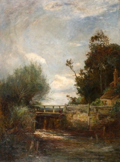 The Lock On the Colne River (olie på lærred) sved av James Herbet Snell