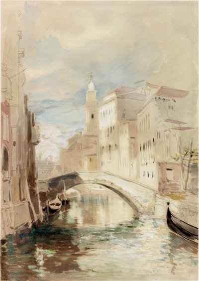 Köpmannen i Venedig på Rialtobron (penna och wc på papper) av James Holland