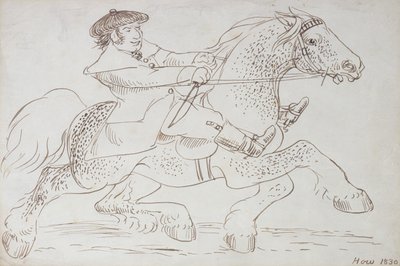 En hästhandlare sätter en ung Clydesdale i sin takt, 1830 (sepia bläck på papper) av James Howe