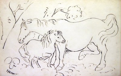 Sto och dess föl (sepia bläck på papper) av James Howe