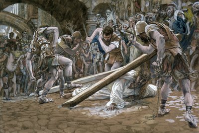 Kristus faller under korset, illustration till The Life of Christ, c.1884-96 (wc & gouache på kartong) av James Jacques Joseph Tissot