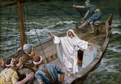 Christ Stilling the Tempest, illustration till The Life of Christ, c.1886-94 (wc & gouache på kartong) av James Jacques Joseph Tissot