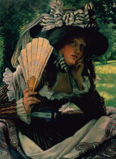 Flicka med fan, ca 1870-71 av James Jacques Joseph Tissot