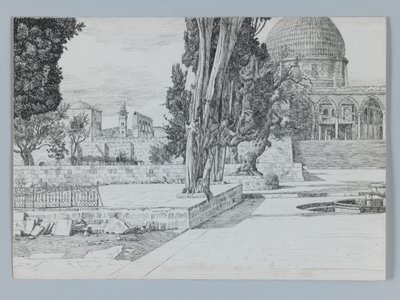 Haram, moskén i Es-Sakrah, illustration från Vår Herre Jesu Kristi liv (penna och bläck på vävt papper) av James Jacques Joseph Tissot