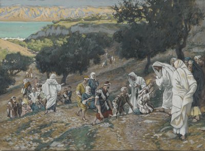 Jesus helar de blinda och lama på berget, illustration från Vår Herre Jesu Kristi liv (wc över grafit på papper) av James Jacques Joseph Tissot
