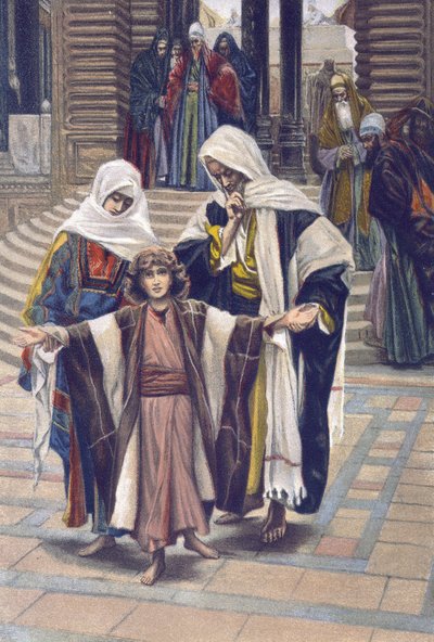 Jesus funnen - Jesus funnen - från "" The Life of Our Lord Jesus Christ"" - 1899 av James Tissot - Jesus funnen i templet - The Life of Our Lord Jesus Christ, av Jacques Joseph (Jacques Joseph) Tissot dit James Tissot ( 1836-1902) av James Jacques Joseph Tissot