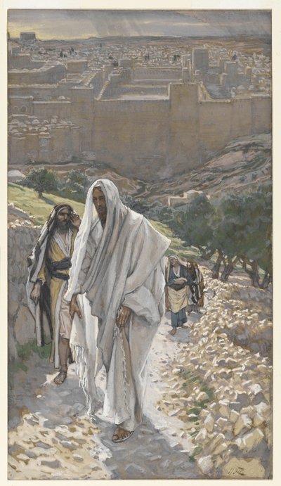 Jesus går på kvällen till Betania, illustration från Vår Herre Jesu Kristi liv, 1886-94 (wc över grafit på papper) av James Jacques Joseph Tissot