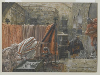 Josef av Arimatea söker Pilatus för att be om tillstånd att ta bort Jesu kropp, illustration från Vår Herre Jesu Kristi liv, 1886-94 (wc över grafit på papper) av James Jacques Joseph Tissot