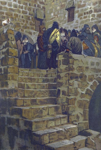 La deliberation nefaste de Joseph Caiphe - The Evil Counsel of Caiaphas - från "" The Life of Our Lord Jesus Christ"" - 1899 av James Tissot - La vie de notre seigneur Jesus Christ, av Jacques Joseph (Jacques-Joseph) Tissot dit James Tissot (1836-1902) av James Jacques Joseph Tissot