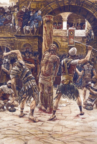 La piska du visage - The Scourging of the Face - från "" The Life of Our Lord Jesus Christ"" - 1899 av James Tissot - La vie de notre seigneur Jesus Christ, av Jacques Joseph (Jacques-Joseph) Tissot dit James Tissot ( 1836-1902) av James Jacques Joseph Tissot