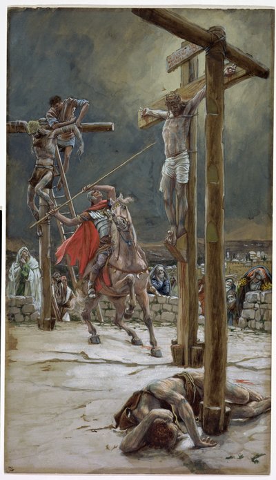 En av soldaterna med ett spjut genomborrade hans sida, illustration till The Life of Christ, c.1886-94 (wc & gouache på kartong) av James Jacques Joseph Tissot