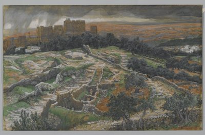 Rekonstruktion av Golgata och den heliga graven, sedd från Judicial Gate, illustration från Vår Herre Jesu Kristi liv (wc över grafit på papper) av James Jacques Joseph Tissot