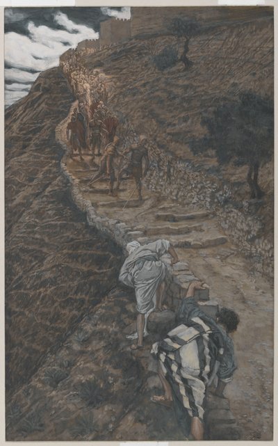 Sankt Peter och Sankt Johannes följer på avstånd, illustration från Vår Herre Jesu Kristi liv, 1886-94 (wc över grafit på papper) av James Jacques Joseph Tissot