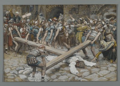 Simon the Cyrenian tvingad att bära korset med Jesus, illustration från The Life of Our Lord Jesu Christ, 1886-94 (wc över grafit på papper) av James Jacques Joseph Tissot