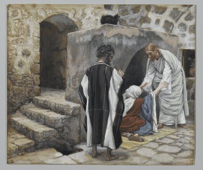 The Healing of Peters Mother-in-Law, illustration från Vår Herre Jesu Kristi liv (wc över grafit på papper) av James Jacques Joseph Tissot