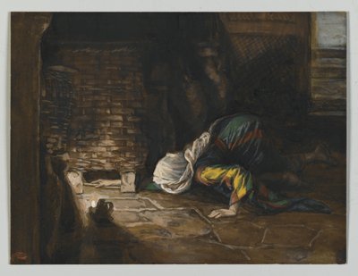 The Lost Drachma, illustration från Vår Herre Jesu Kristi liv (wc över grafit på papper) (wc över grafit på papper) av James Jacques Joseph Tissot