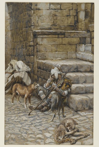 The Poor Lazarus at the Rich Mans Door, illustration från The Life of Our Lord Jesu Christ (wc över grafit på papper) av James Jacques Joseph Tissot