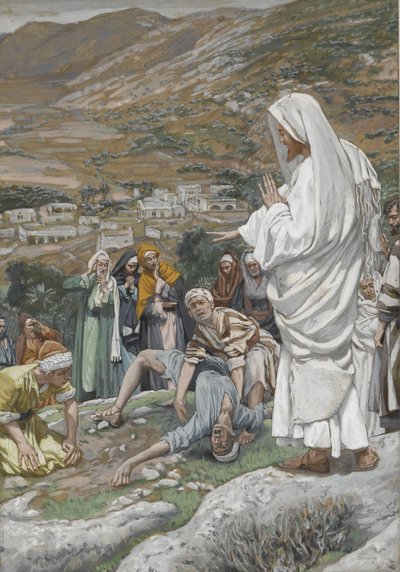 Den besatte pojken vid foten av berget Tabor, illustration från Vår Herre Jesu Kristi liv, 1886-96 (wc över grafit på papper) av James Jacques Joseph Tissot