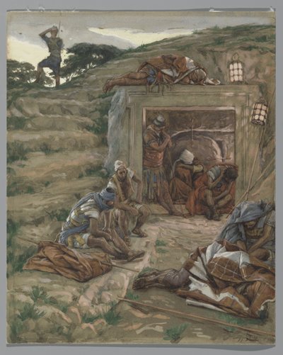 Vakten över graven, illustration från Vår Herre Jesu Kristi liv, 1886-94 (wc över grafit på papper) av James Jacques Joseph Tissot